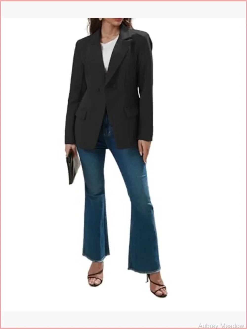Long Sleeve Notch Lapel Work Suit Blazer Open Front Casual Jacket with Pockets